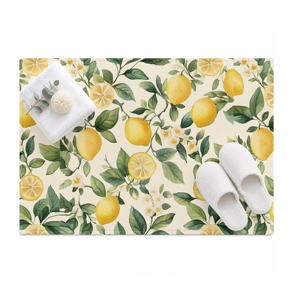 Vintage Lemon Area Rug 2'x3', Fruit Leaf Floral Beige Background ...