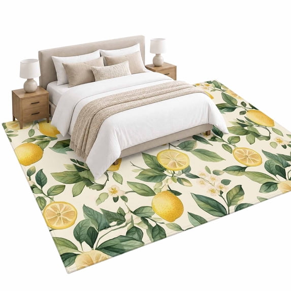 Vintage Lemon Area Rug 6'x9', Fruit Leaf Floral Beige Background ...