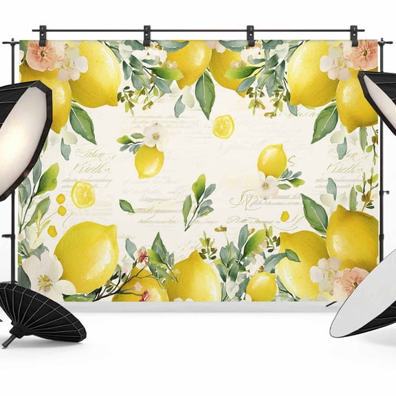 Vintage Lemon Backdrop for Photoshoot,Photography Photo Studio Background Wall Backdrop,Summer Fruit Rustic Botanical Floral Back Drop Banner Panel for Portraits Wedding Party Live Streaming 7x5Ft