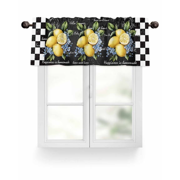 Vintage Lemon Kitchen Valances for Windows Farmhouse Black White Plaid Valance Curtains  for Kitchen /Living Room/Bedroom/ Bathroom Decor, 54"x18 " ,Rod Pocket 1 Panel,