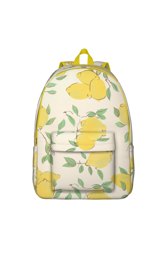 Vintage Lemon Lover School Backpack, Floral Yellow Fruit Pattern Casual Daypack for Women, Students, and Summer Use