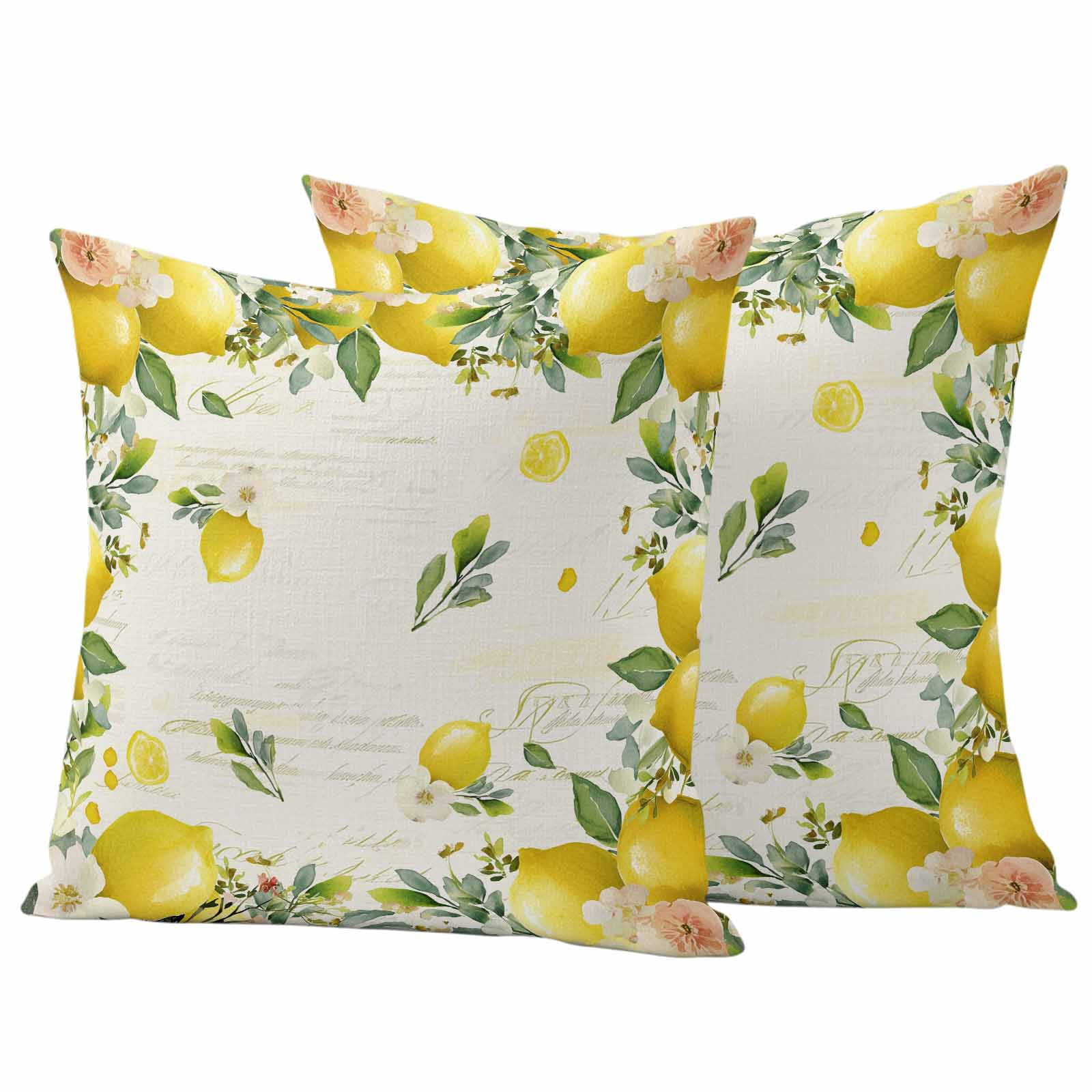 Vintage Lemon Outdoor Waterproof Pillow Covers, Summer Fruit Rustic Botanical Floral Decorative Square Throw Pillowcase Sofa Cushion Sham for Patio/Couch/Chair, 16"x16" 2 Pack