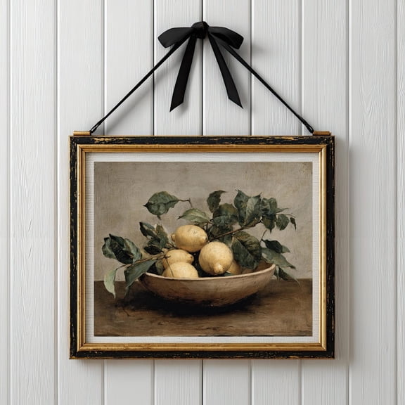 Vintage Lemon Painting Lemon Wall Decor Print Rustic Kitchen Decor Antique Style Art Fruit Wall Decor Citrus Wall Decor