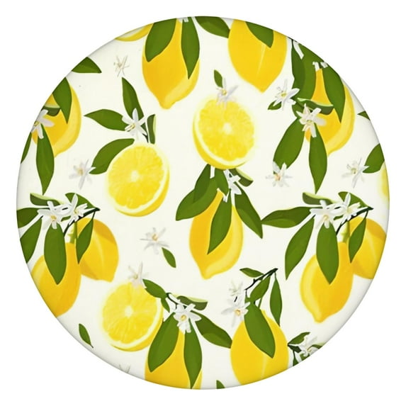 Vintage Lemon Pattern Tablecloth Yellow Fruit Print Cute Retro Style with Fresh Floral Accent