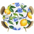thumbnail image 1 of Vintage Lemon Round Fitted Table Cover Watercolor Blue Flowers Waterproof Table Cloth with Elastic Edge Wipeable Tablecloth for Picnic Camping Party Fits 45"-54" Diameter, 1 of 8