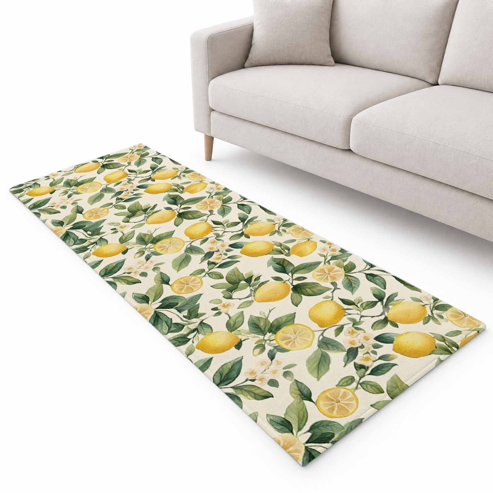 Vintage Lemon Runner Rug 2.6'x10', Fruit Leaf Floral Beige Background ...