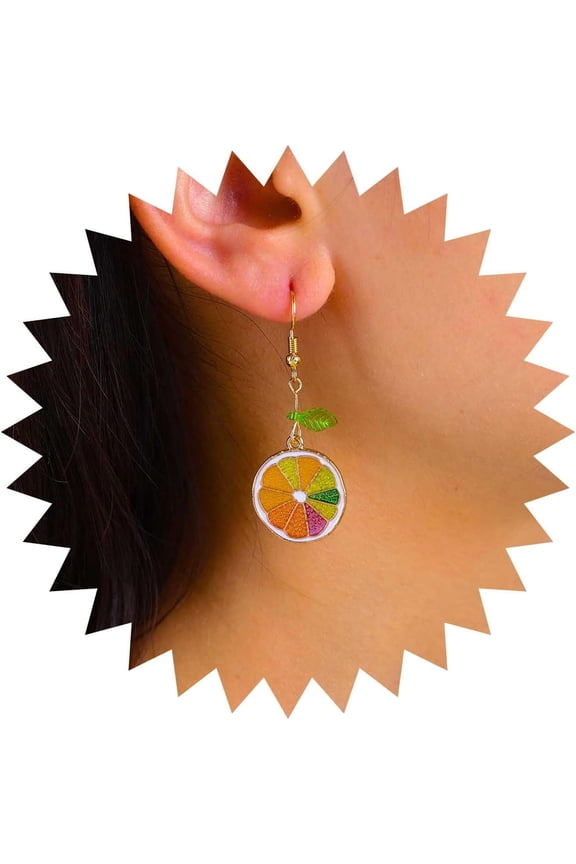 Vintage Lemon Slice Top Dangle Earrings Enamel Lemon Earrings Colorful Lemon Drop Earrings Orange Slice Earrings Summer Beach Earrings Jewelry for Women[a929]