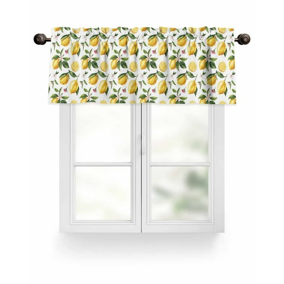 Vintage Lemon Summer Floral Kitchen Valances for Windows Yellow Green White Valance Curtains  for Kitchen /Living Room/Bedroom/ Bathroom Decor, 54"x18 " ,Rod Pocket 1 Panel,