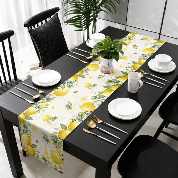 Vintage Lemon Table Runner 36 Inches Small - Summer Fruit Rustic Botanical Floral Kitchen Dining Burlap Linen Tablerunner for Small/Round/Square/Wedding/Coffee/Dining Table Party Home Décor 13 x 36