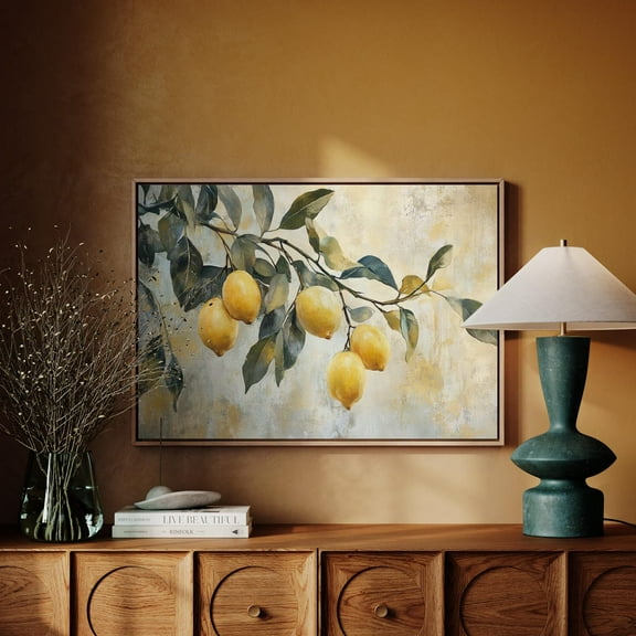 Vintage Lemon Tree - Yellow Lemons On Branches, Rustic Farmhouse Decor, Botanical Fruit Artwork For Kitchen Or Dining Wall Art, Modern Wall Decor, 24x36 UNFRAMED