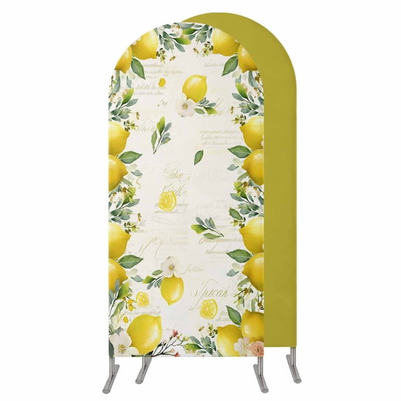 Vintage Lemon Wedding Arch Cover, Stretchy Spandex Arch Backdrop Stand Covers 5 FT, Summer Fruit Rustic Botanical Floral Round Top Arched Backdrop Cover for Birthday Party Ceremony Baby Shower Event