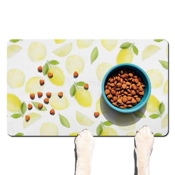 Vintage Lemon Yellow Dog Feeding Mat - Absorbent Non-Slip Pet Food Mat with Fresh Lemon Print, Easy to Clean and Eco-Friendly