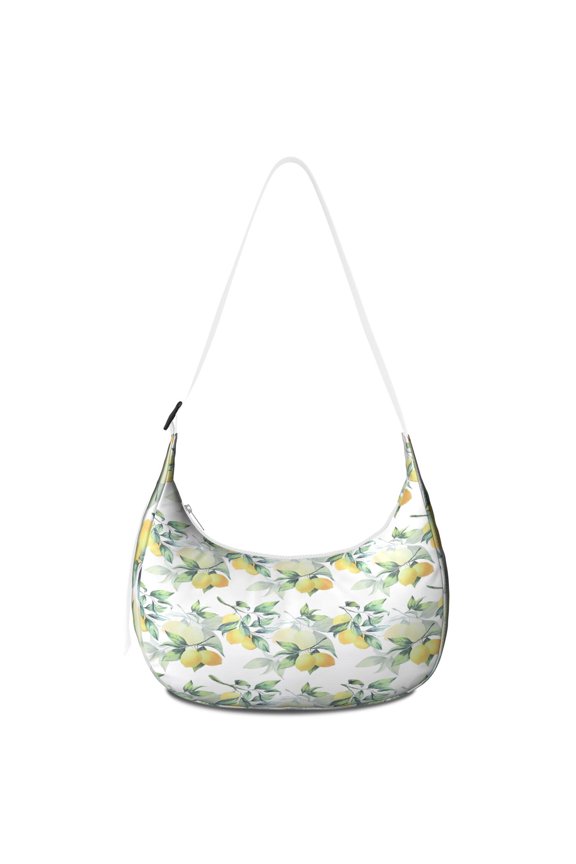 Vintage Lemons Pattern Nylon Shoulder Handbag for Women, Bright Yellow Crossbody Tote Purse, Floral Lightweight Water-Resistant Hobo Bag for Summer Travel