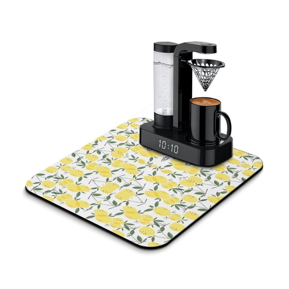 Vintage Lemons and Bees Coffee Station Mat Absorbent Rubber Backed Drying Mat for Kitchen Counter Cute Bright Yellow Print