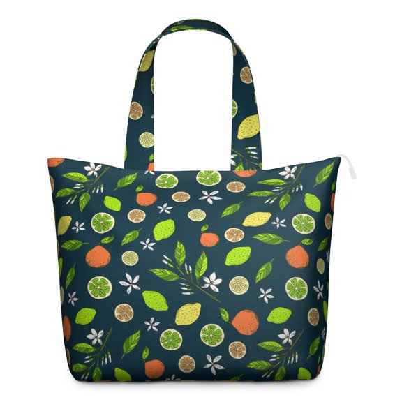 Vintage Lemons and Flowers Shoulder Bag - Travel-Friendly Zippered Tote with Reinforced Handles