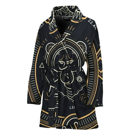 Vintage Leo Zodiac Sign Women Bathrobe One Size Univeral Fits, Zodiac Horoscope Fashion Lightweight Plush Fleece Long Robe For Women