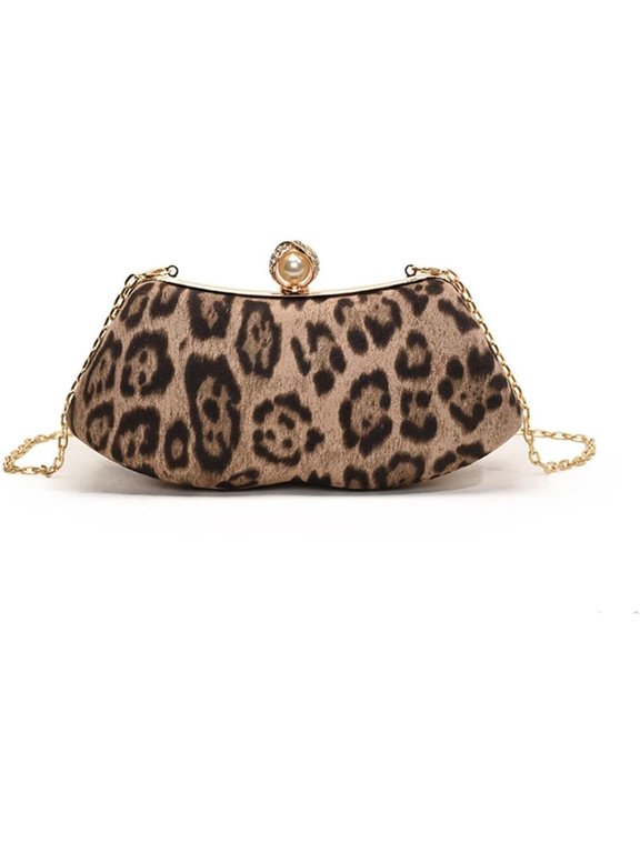 Vintage Leopard Crossbody Evening Bag Cheetah Print Satchel Evening Handbag Women Leopard Print Shoulder Chain Purse