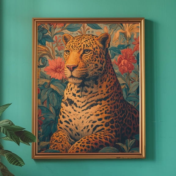 Vintage Leopard Floral Wall Art Print, Maximalist Aesthetic Poster, Apartment Decor, Trendy Dopamine Print Wall Art, Modern Wall Decor, 16x24 UNFRAMED