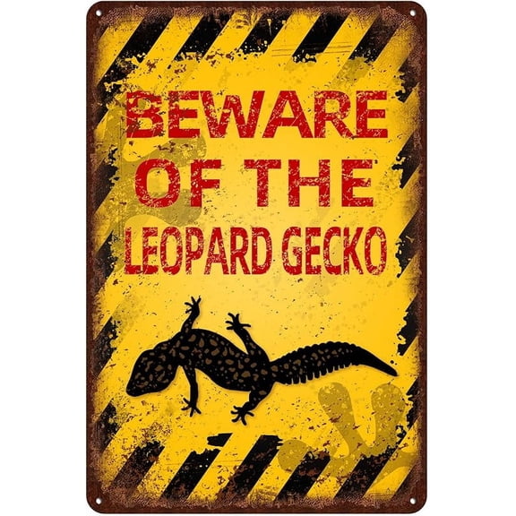 Vintage Leopard Gecko Metal Sign Beware of Leopard Gecko Aluminum Sign Funny Beware Animal Decor 12"x8" Inch