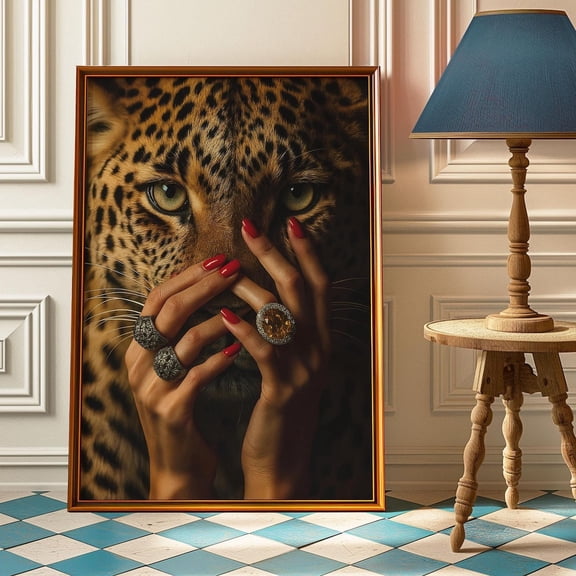 Vintage Leopard Glam Wall Art Retro Animal Decor Feminine Power Cheetah Fashion Photography Preppy, Unframed Poster