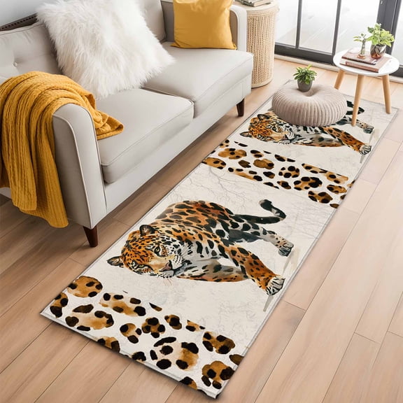 Vintage Leopard Kitchen Runner Rug 2x6 Washable Runners for Hallway Non Slip Modern Art Animal Watercolor Large Area Rug Indoor Floor Carpet for Bathroom Laundry Entryway Bedroom Living Room