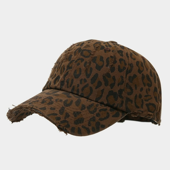 Vintage Leopard Print Baseball Cap Distressed Cotton Adjustable Dad Hat Sunshade
