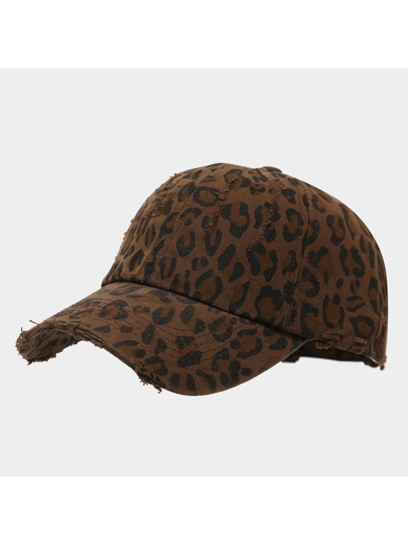 Vintage Leopard Print Baseball Cap Distressed Cotton Adjustable Dad Hat Sunshade