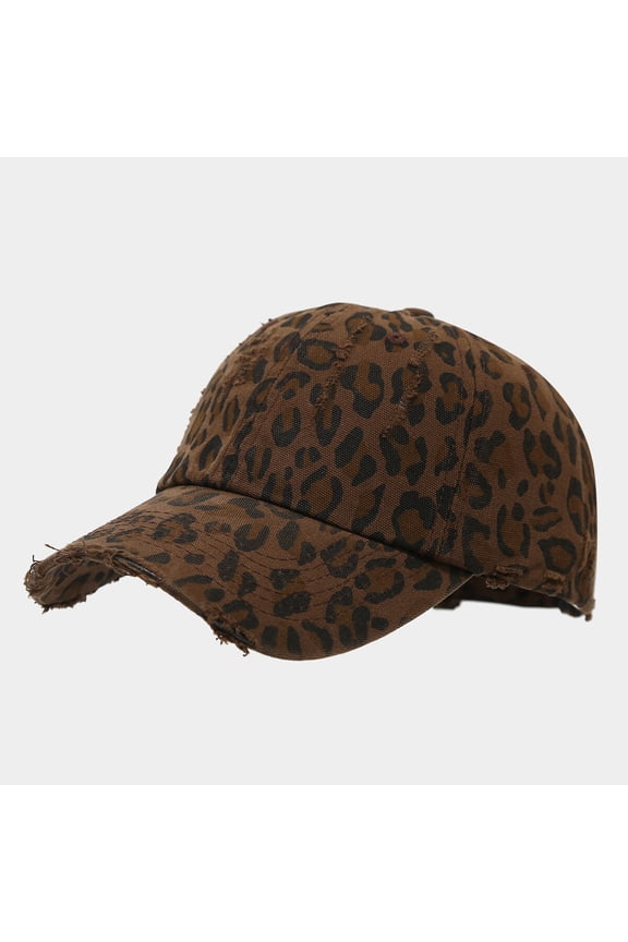 Vintage Leopard Print Baseball Cap Distressed Cotton Adjustable Dad Hat Sunshade
