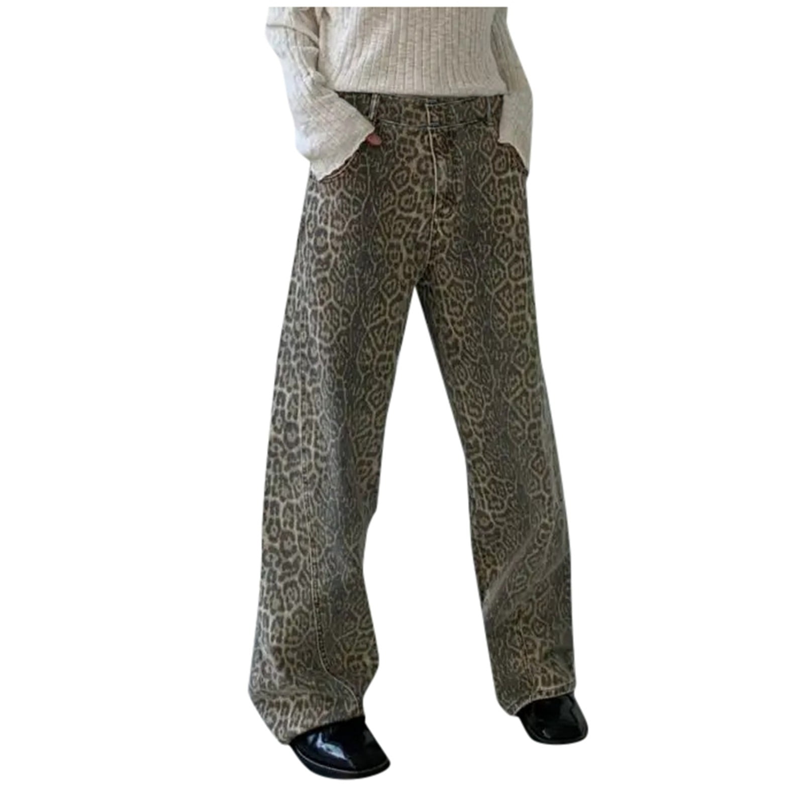 Vintage Leopard Print Denim Jeans New Wash Retro Streetwear