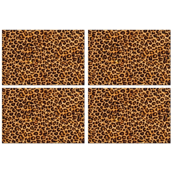 Vintage Leopard Print Dining Table Placemats Set of 4, Flax Linen Heat Resistant Wrinkle Free with Artistic Cheetah Pattern for Classic Jungle Decor Style