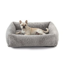 Vintage Leopard Print Dog Bed Cat Bed, Ultra Soft Calming Dog Bed, Rectangle Comfortable Pet Bed for Small Medium Large Dogs, Gray, 25in