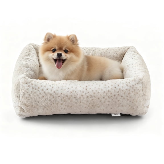 Vintage Leopard Print Dog Bed Cat Bed, Ultra Soft Calming Dog Bed, Rectangle Comfortable Pet Bed for Small Medium Large Dogs, Off-White, 20in