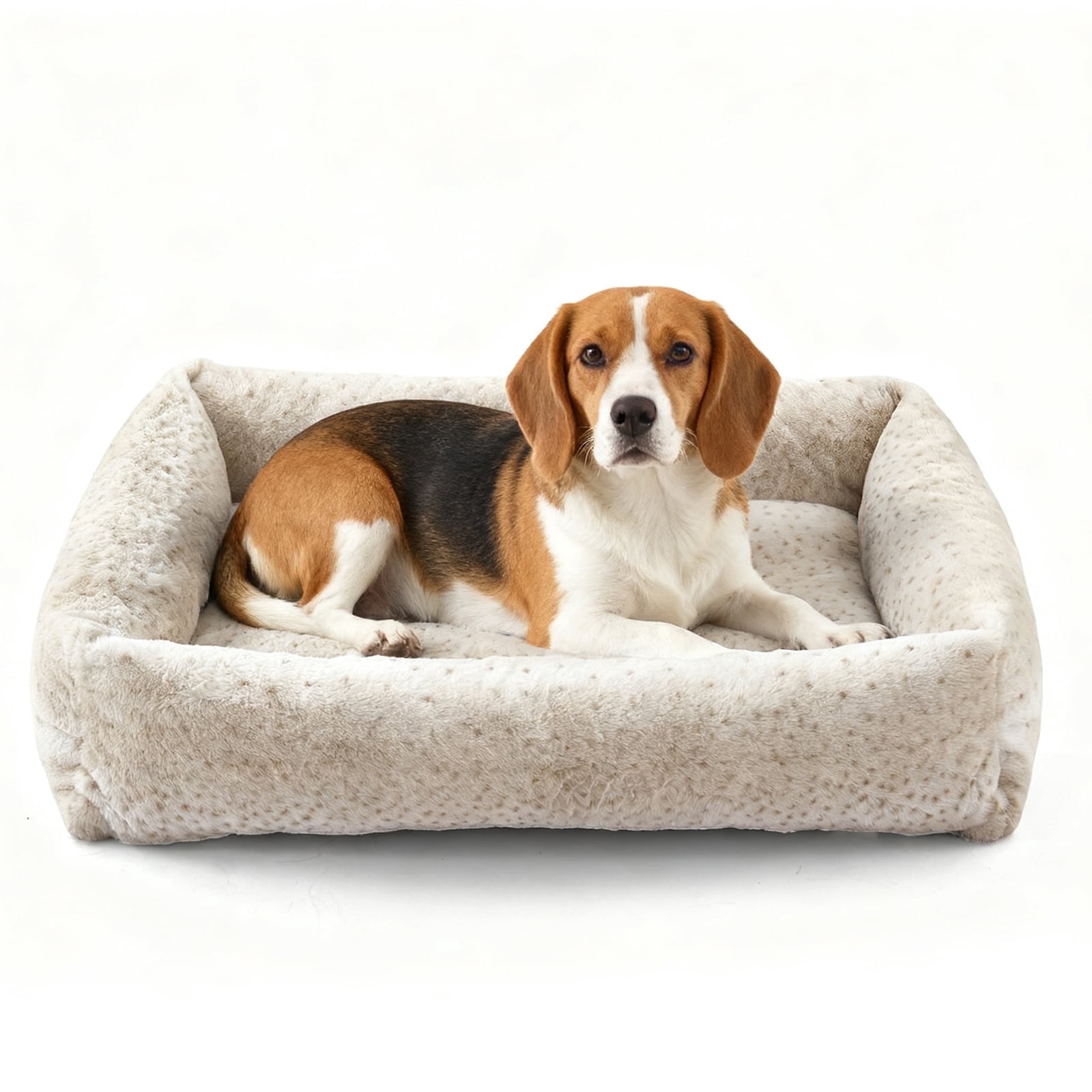 Vintage Leopard Print Dog Bed Cat Bed, Ultra Soft Calming Dog Bed, Rectangle Comfortable Pet Bed for Small Medium Large Dogs, Off-White, 36in