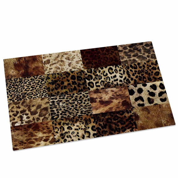 Vintage Leopard Print Door Mat 20x31.5 Inch Animal Print Patchwork Style Art Painting Entryway Rug with Non-Slip Rubber, Front Door Mat Indoor Floor Mats for Living Room Bathroom Bedroom Home Office