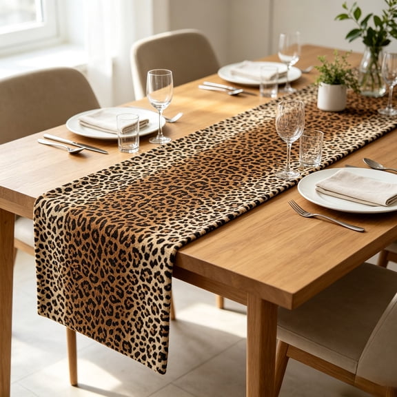 Vintage Leopard Print Fall Table Cloth, 13x71 Inch Stylish Autumn Table Runner for Dining Table Home Harvest Housewarming Party Decorations