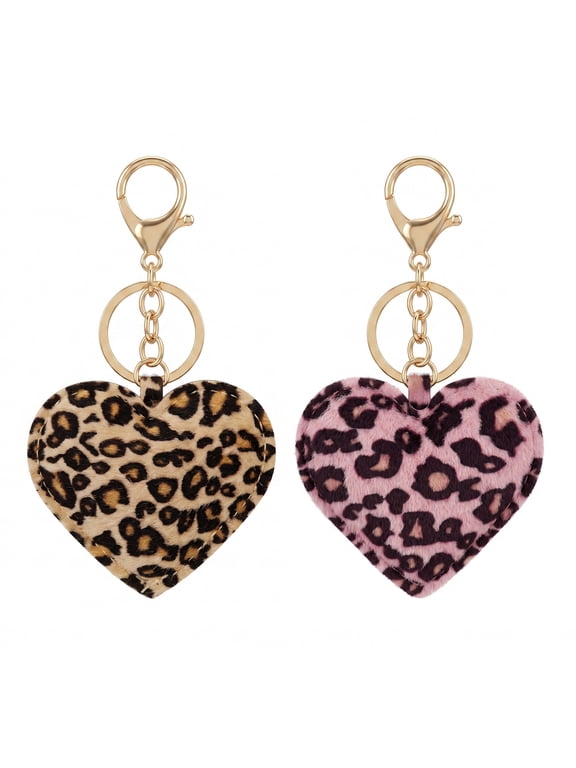 Vintage Leopard Print Heart Keychain Purse Charms for Handbags Pu Leather Car Keychain for Women Girls Y2k Valentines Day Gift Idea