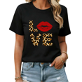 thumbnail image 1 of Vintage Leopard Print Love Kiss Graphic Tees Womans T shirt Black White S-5XL Tops, 1 of 4