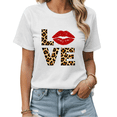 thumbnail image 1 of Vintage Leopard Print Love Kiss Graphic Tees Womans T shirt Black White S-5XL Tops, 1 of 4