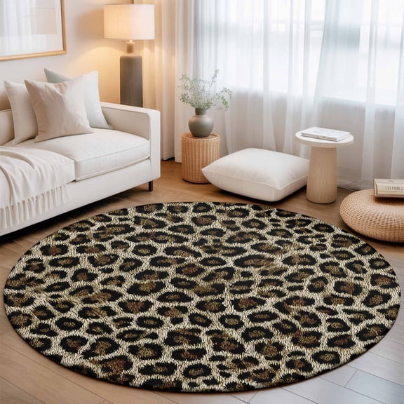 Vintage Leopard Print Seamless Round Rug 5ft Farmhouse Gradient Texture Washable Area Rugs for Living Room Bedroom Entryway Non Slip Entrance Door Mat Indoor Floor Carpet