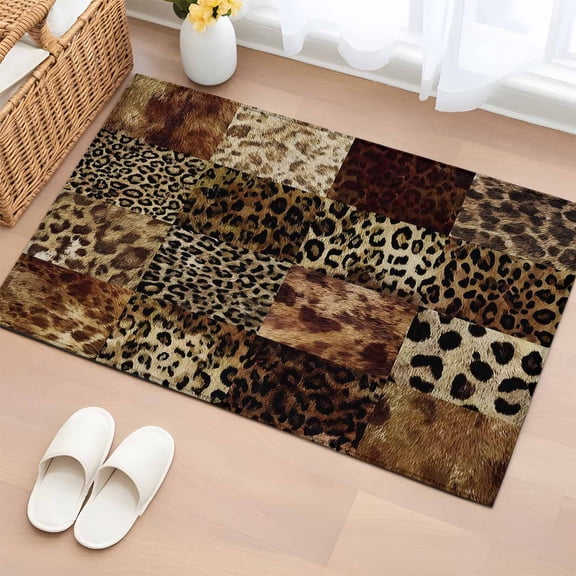 Vintage Leopard Print Washable Area Rug 2 x 3 ft Animal Print Patchwork Style Art Painting, Soft Non Slip Rugs Stain Repellent Indoor Felt Carpet for Living Dining Room Bedroom Home Office