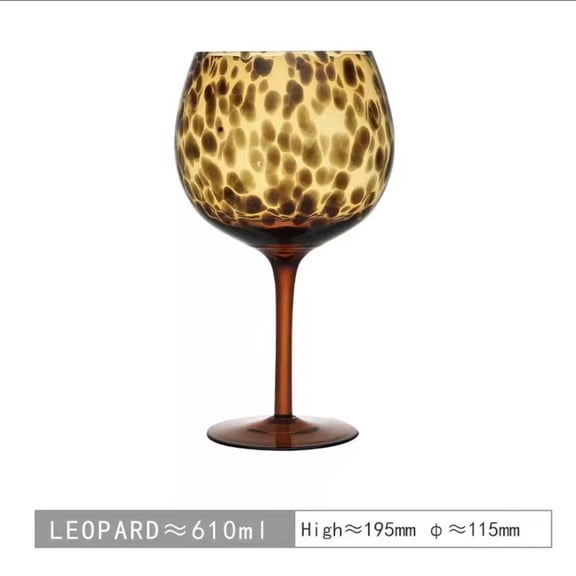 Vintage Leopard Print Wine Glass, Amber Stemmed Crystal Goblet for Red Wine, Large Capacity Retro Drinking Glass for Home Dining & Entertaining