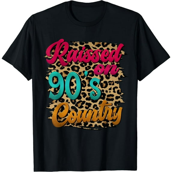 Vintage Leopard Raised On 90's Country Music T-Shirt Black 4X-Large