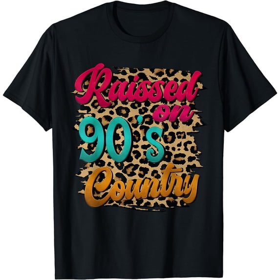 Vintage Leopard Raised On 90's Country Music T-Shirt Black Medium