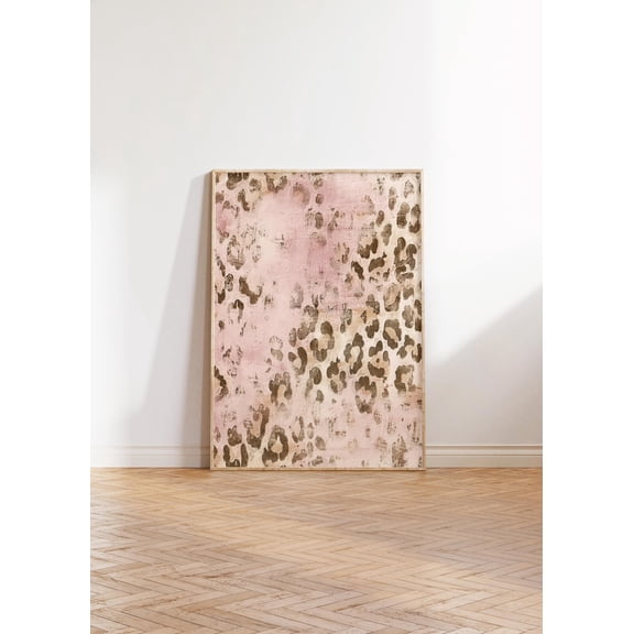 Vintage Leopard Wall Art Print, Blush Pink Textured Apartment Decor