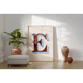 Vintage Letter E Typography Poster For Eclectic Initial Decor