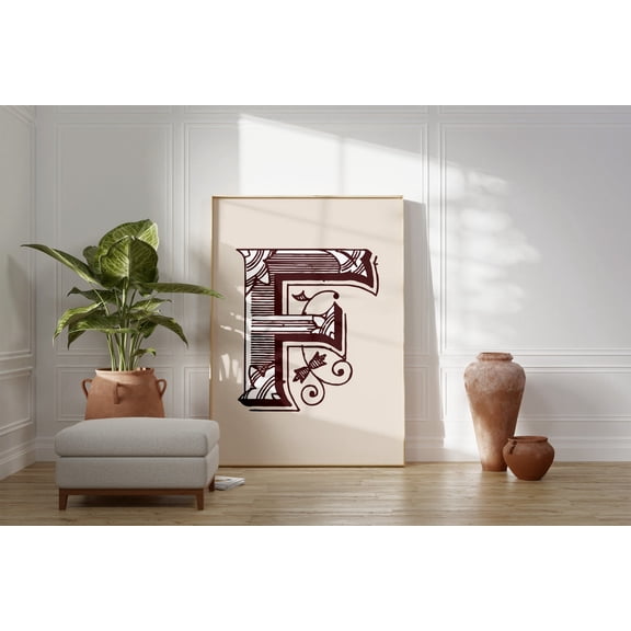 Vintage Letter F Typography Poster For Eclectic Gallery Wall Decor