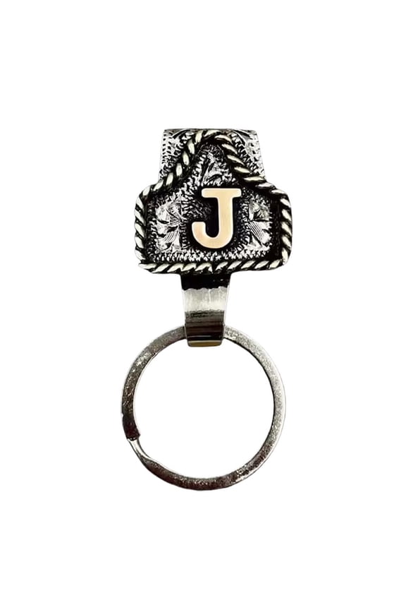 Vintage Letter Keychain Western Initial Key Clip with Belt Clip, Personalized Cowboy Key Holder Pocket for Pocket/Purse