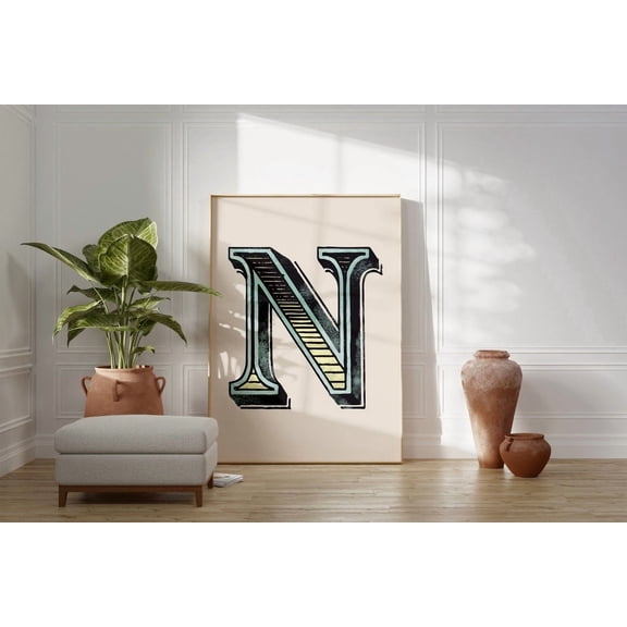 Vintage Letter N Typography Poster For Eclectic Home Decor