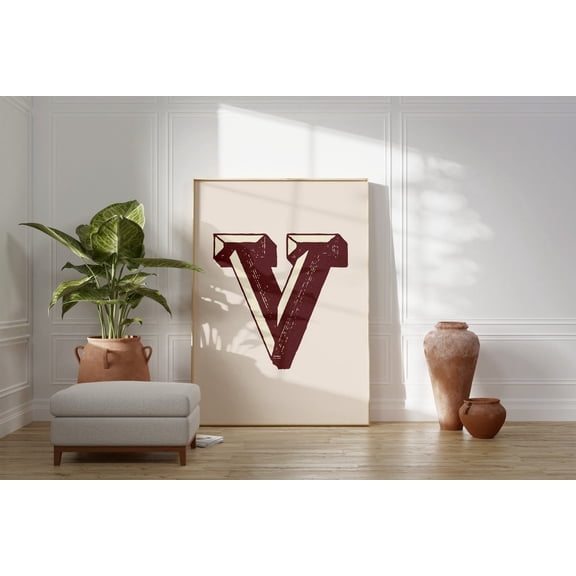 Vintage Letter V Typography Poster For Eclectic Room Decor