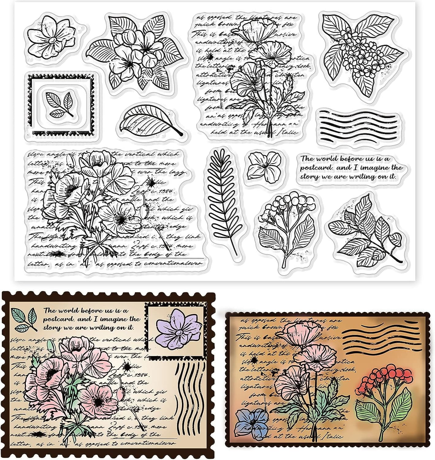 Vintage Letters Flower Leaves Clear Stamps Retro Flowers Leaves ...
